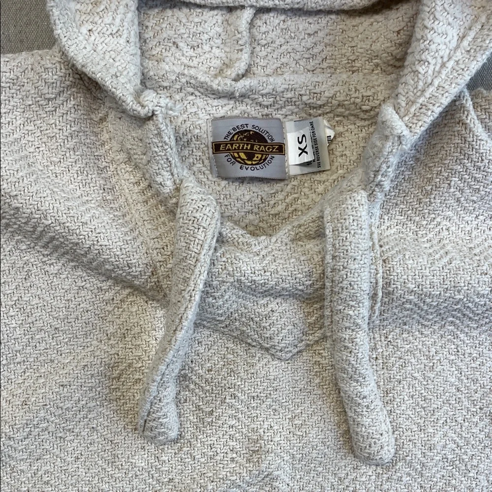 Earth Ragz Baja Hoodie Cream Pullover Sweater Textured Cotton Boho